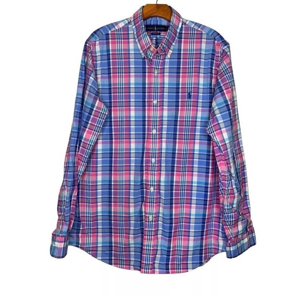 Ralph Lauren Other - Ralph Lauren Madras Mens Shirt Sz Large Blue Pink Plaid Button Down Classic Fit